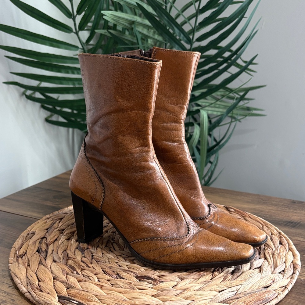 Cordani Italian Leather Ankle Boots Pointed Square Toe Size 36